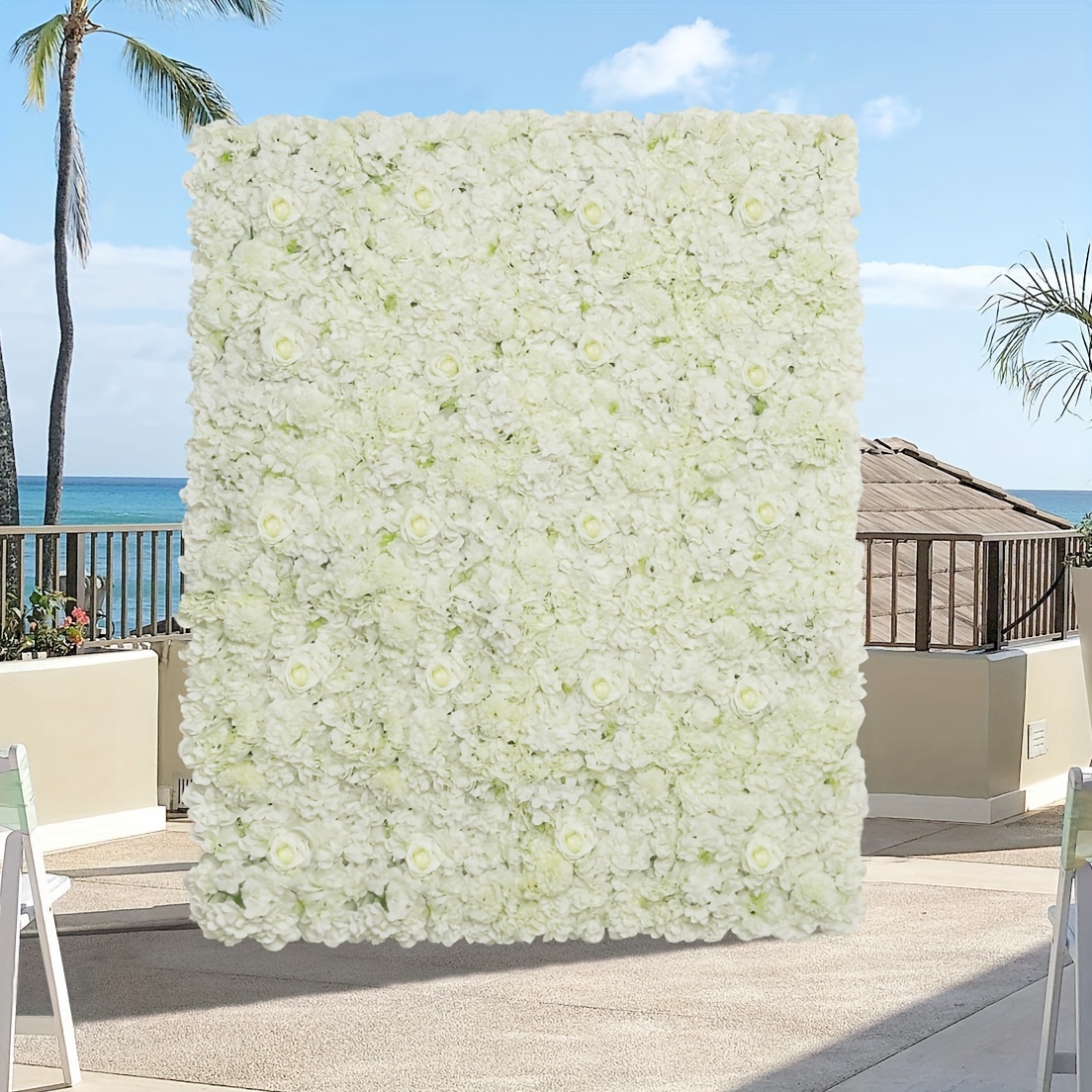 

24 Packs, 15 X 15 Inch White Artificial Flower Wall Background Board, White Rose Wedding Background 3d For Bridal Wedding Party Background Decoration Flower Wall