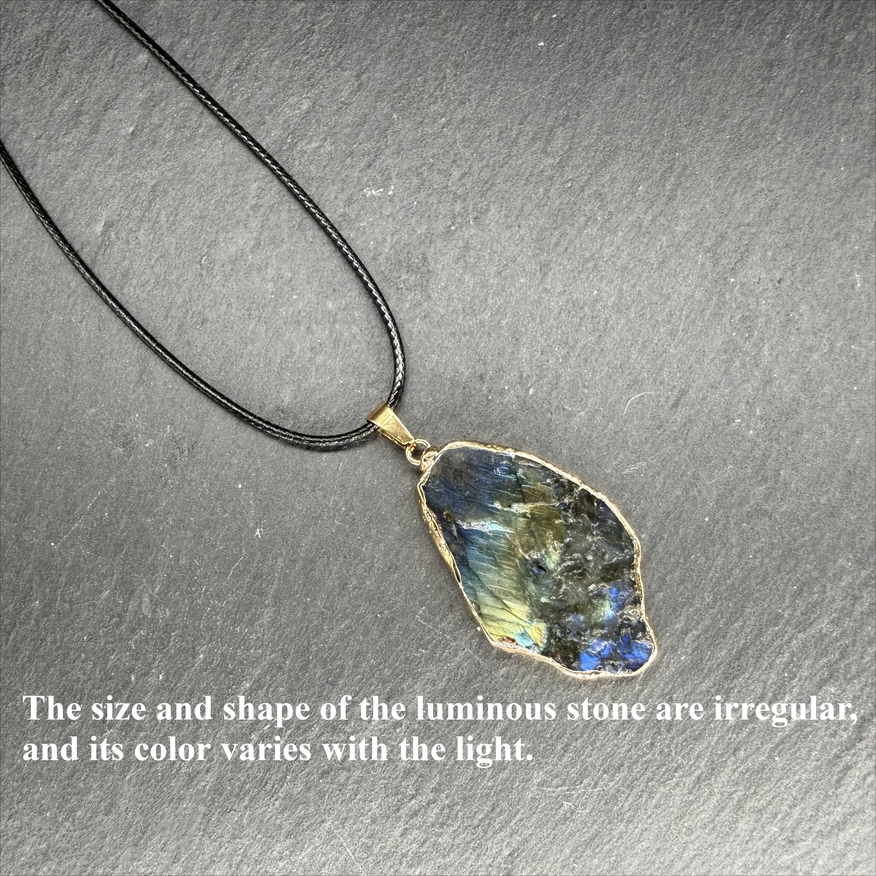 Image of 1pc Handmade Black Natural Stone Pendant Necklace - Colorful Jewelry Gift For Christmas Wedding Music Festival