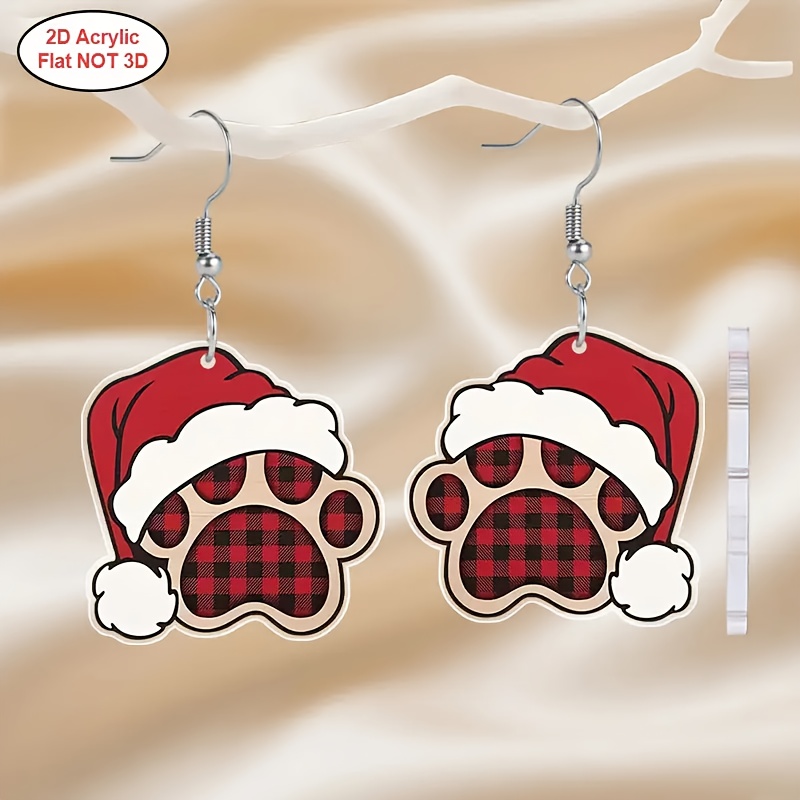 TEMU 1 Pair Of Christmas Gift Acrylic Women's Fashionable Stud Earrings, Paw-shaped Design Jewelry For Daily And Festive Parties, Great Gift For ,