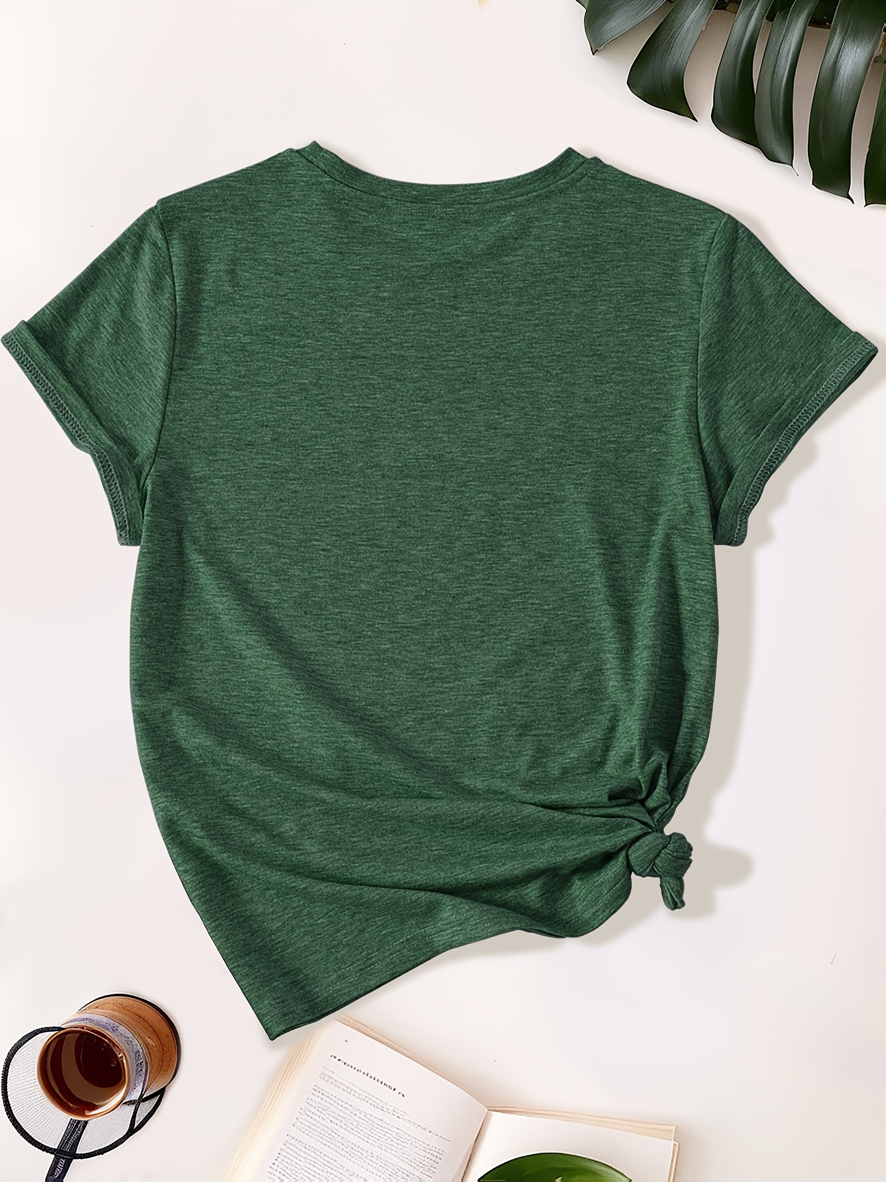 womens olive green casual t shirt with cute duck graphic humorous quote soft breathable fabric relaxed fit round neck short sleeve top for casual attire machine washable ladies t shirts Product details 12