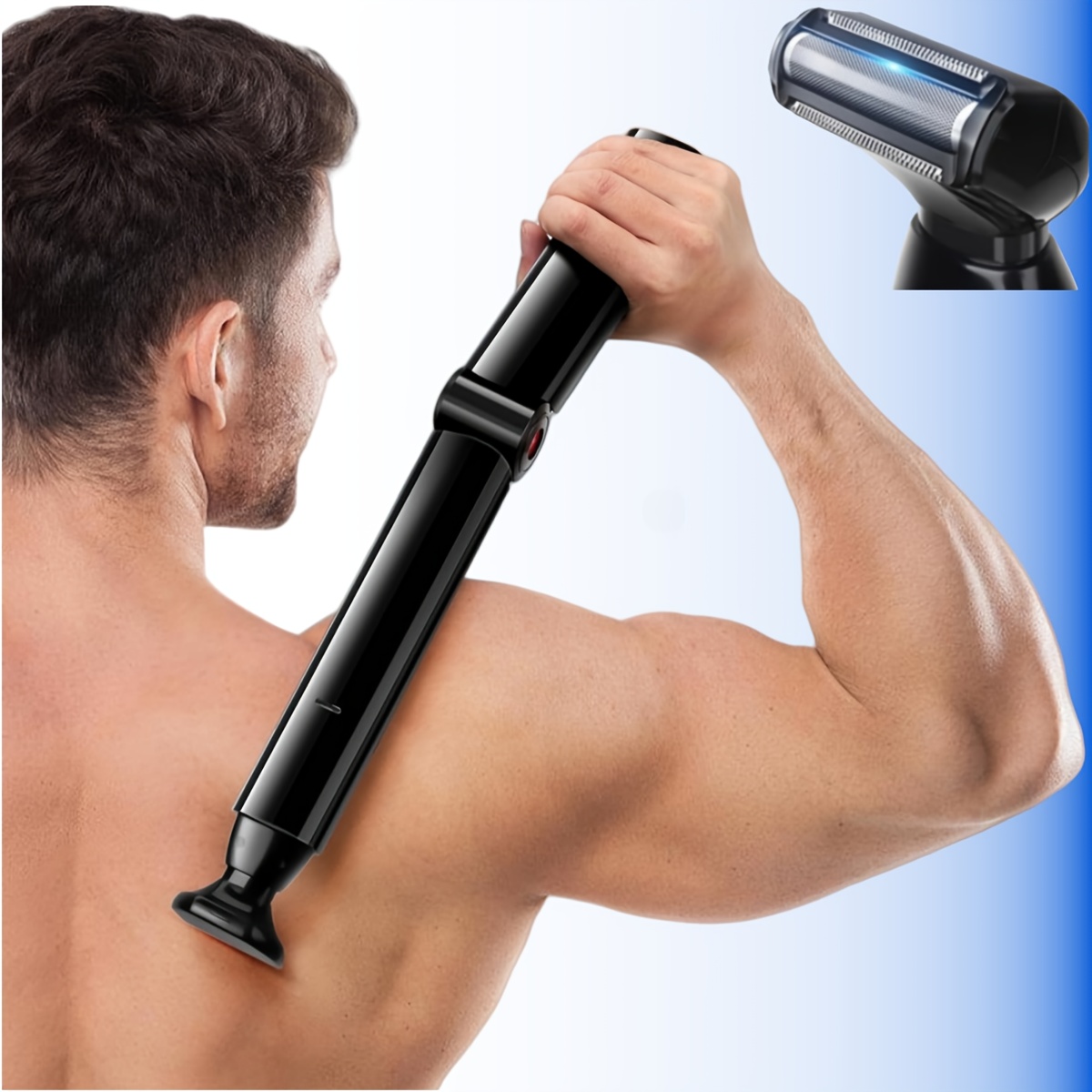 mens long handled back shaver with facial razor body shaver with 2 shock absorbing elastic heads and adjustable curved handle a gift for dad or boyfriend Product details 0
