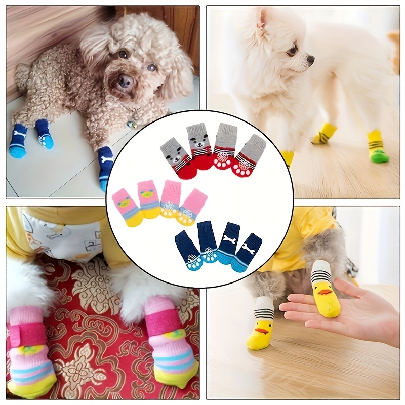 4pcs Random Style Non-Slip Dog Socks for Paw Protection
