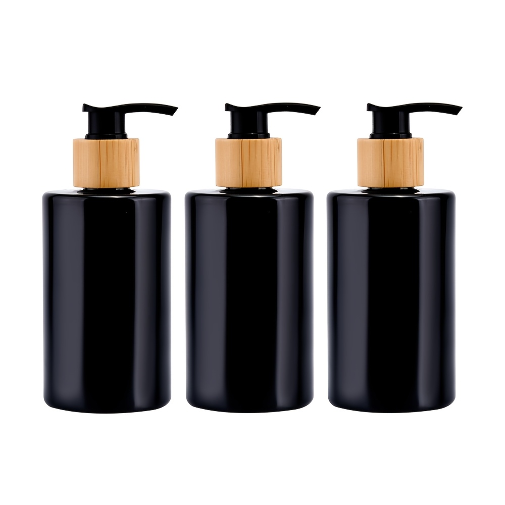 TEMU 3pcs 250ml Reusable Black Plastic Shower Gel Pump Bottles, Shampoo & Conditioner Dispensers, Large Capacity Lotion Bottles Suitable For Bathroom