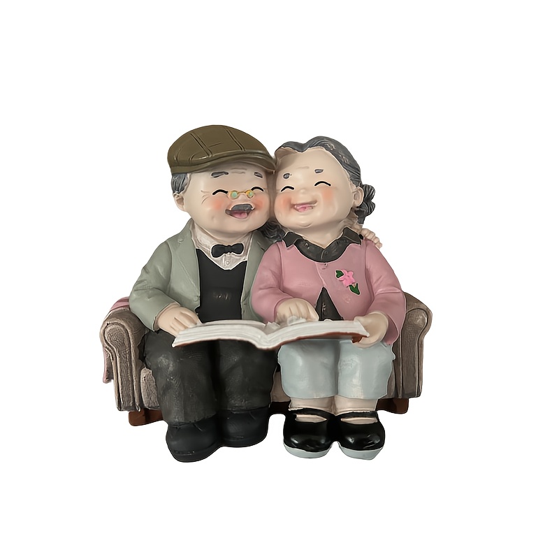 Image of Elderly Couple Reading On Sofa Figurines - Ideal Gift For Grandparents On Mother's Day & Father's Day, Resin Love-themed Home Decor For Living Room, Versatile Indoor/outdoor Use
