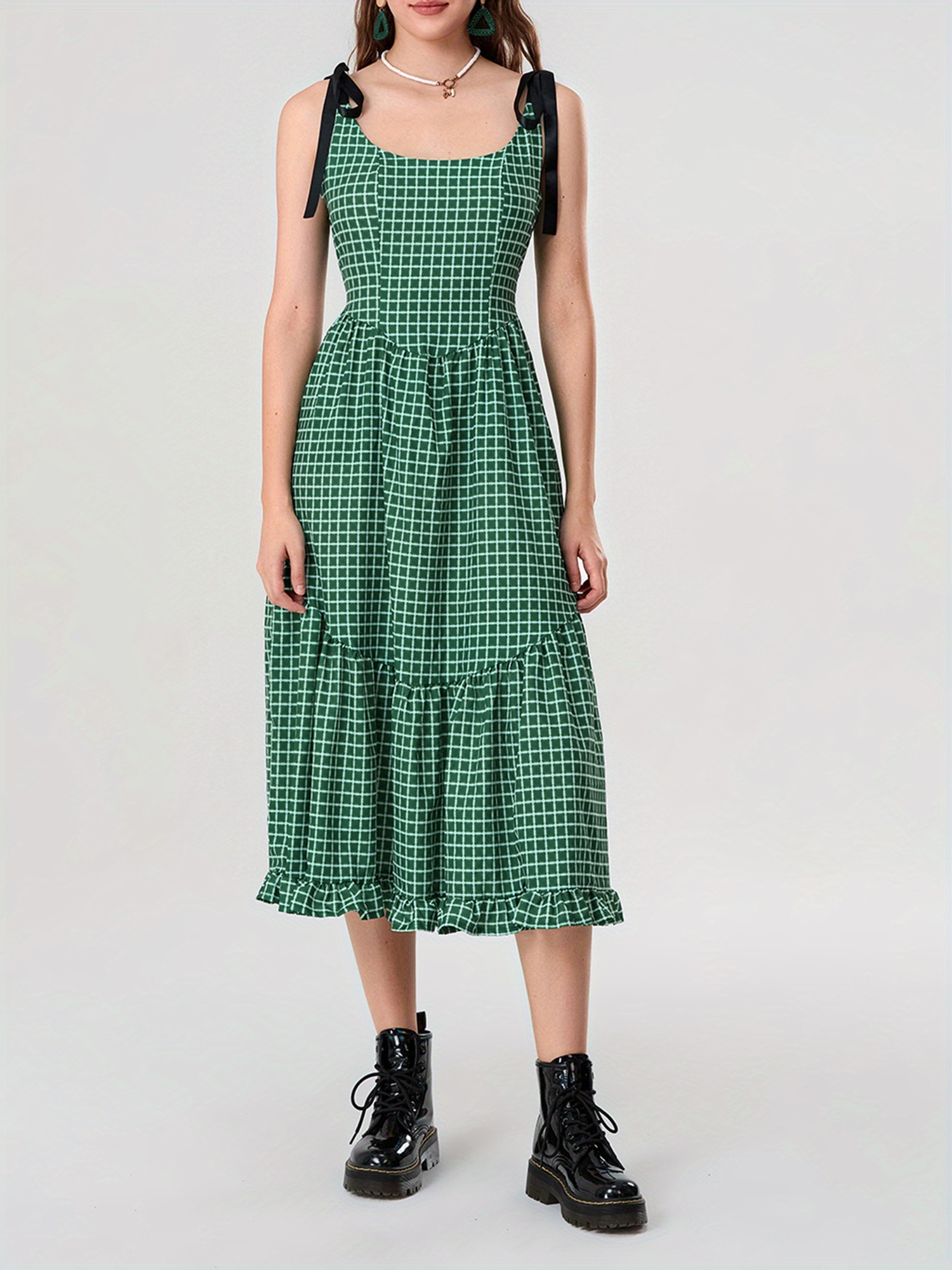 women's summer long cami dress sleeveless open back plaid beach dress with  2 pockets | High-quality & Affordable | Temu