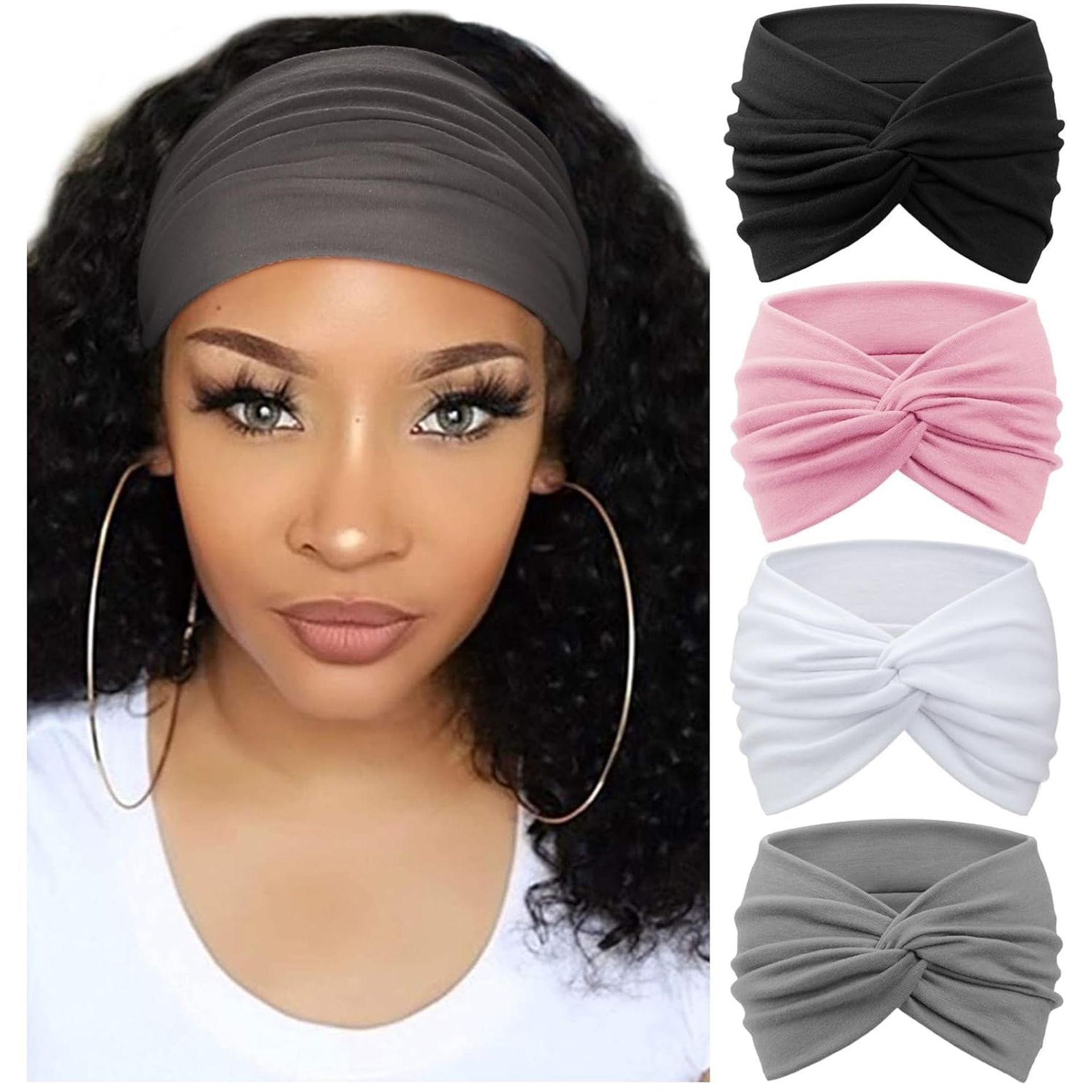 TEMU 4pcs Solid Color Yoga Sports Headband Fitness Elastic Headband Sweat-absorbing Anti-slip Headscarf
