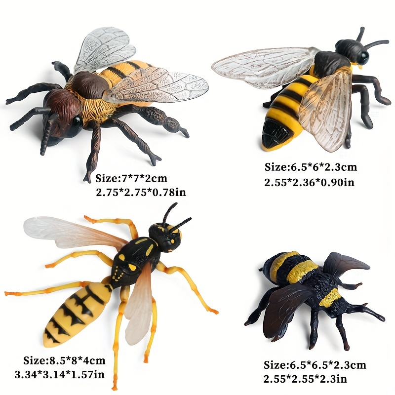 4pcs Bee Figurine Set Bees Model Realistic Garden Insect Bee Figures