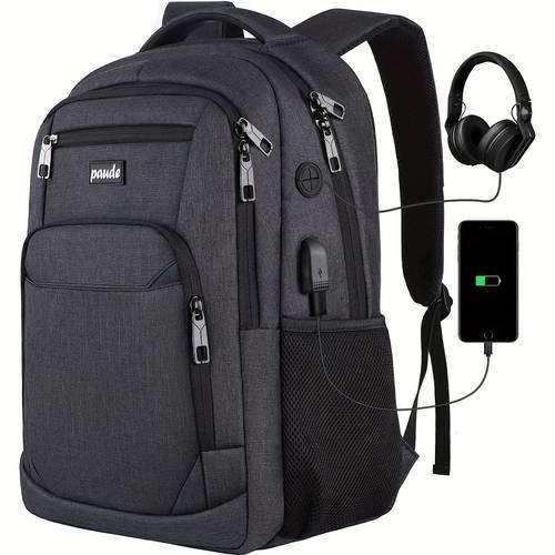 durable polyester 15 6 laptop backpack with usb charging port tsa machine washable soft shell design for school college and travel black backpack for school college essentials modern backpack secure zipper closure