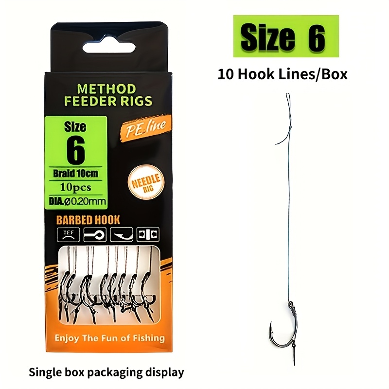 TEMU 10/20pcs Montures de Pêche Premium avec Ligne Tressée Haute Résistance et Hameçons Tranchants (Tailles 6-14) - Couleurs Assorties pour les
