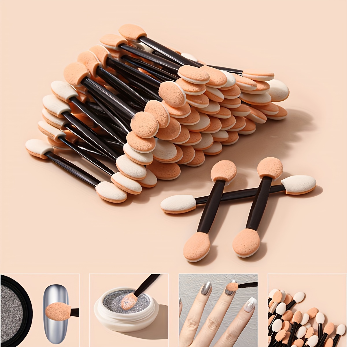 

50pcs Dual-ended Nail Art Sponge Brushes - Odorless, Gradient Designs & Rhinestone Application