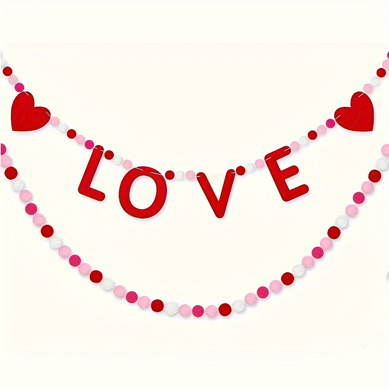 

Valentine's Day Felt Heart & Pom Pom Garland, 8.2ft Pre-stringed Banner, Red, Pink, White Decorative Hanging Flag Garland, For Home Wall, Party Supplies, Romantic Decor Set