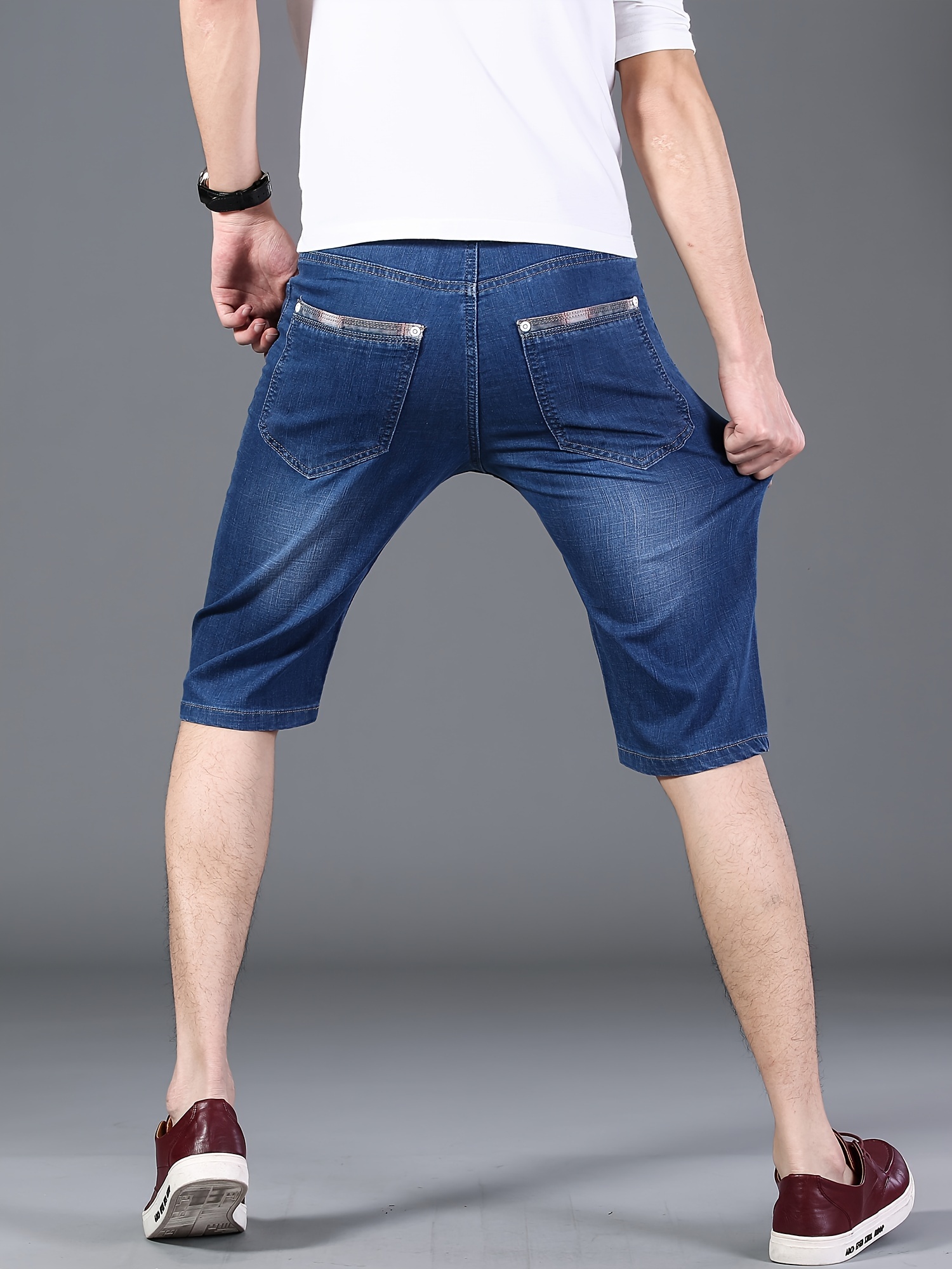 Men's Solid Denim Shorts With Pockets, Casual Cotton Blend Jorts For