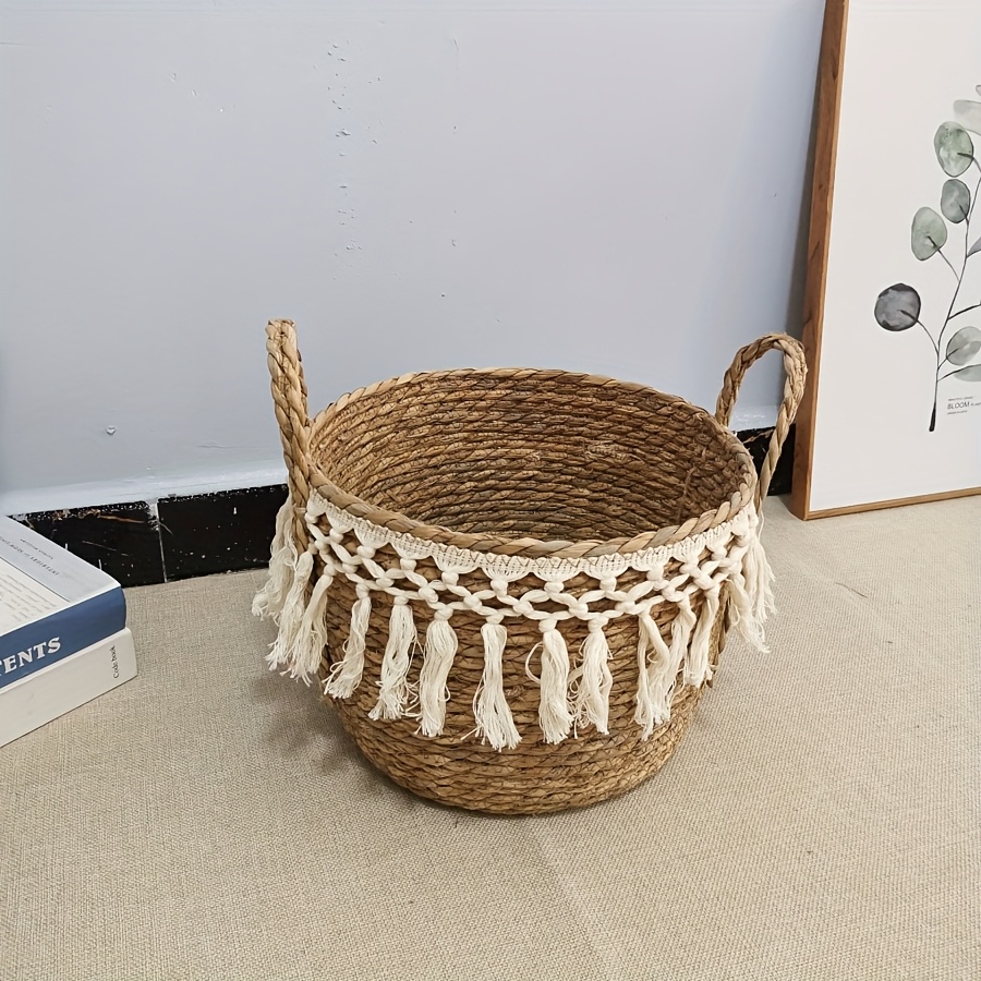 3pcs Round Storage Baskets designed with Lace, Natural Decorative Braided Rope Baskets with Handles for Shelves Blankets Organizing, Storage Basket Planters, Boho Decor for Entryway, Living Room, Bedroom, Fall decorations for home, Laundry Baskets