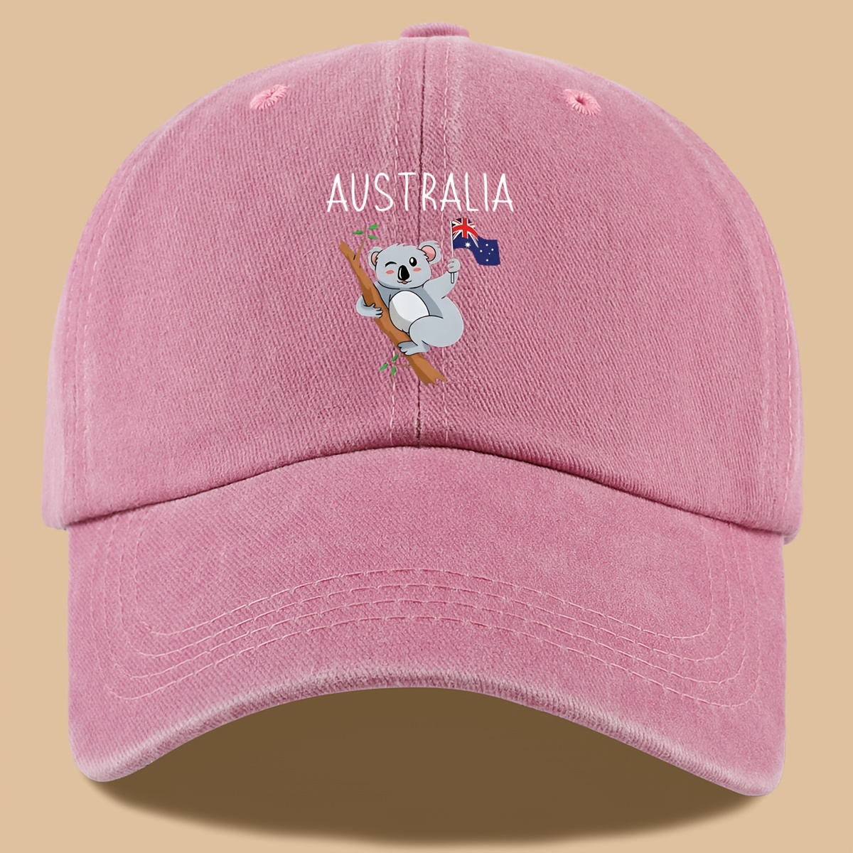 TEMU 1pc Women's Casual Australia Koala & Flag Baseball - Adjustable Breathable Hat For Hiking, Daily Wear, Climbing - Perfect Gift For Dad, Mom,