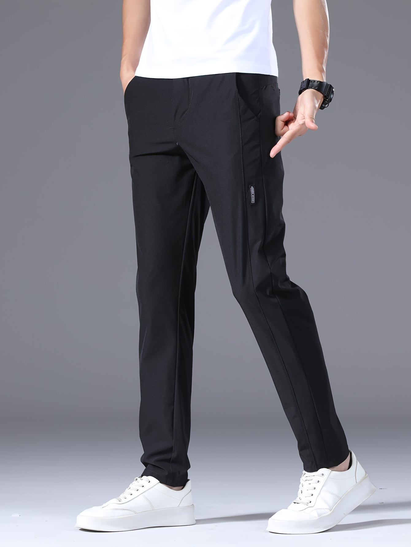 mens solid slim fit casual trendy pants spring fall summer trousers black 0