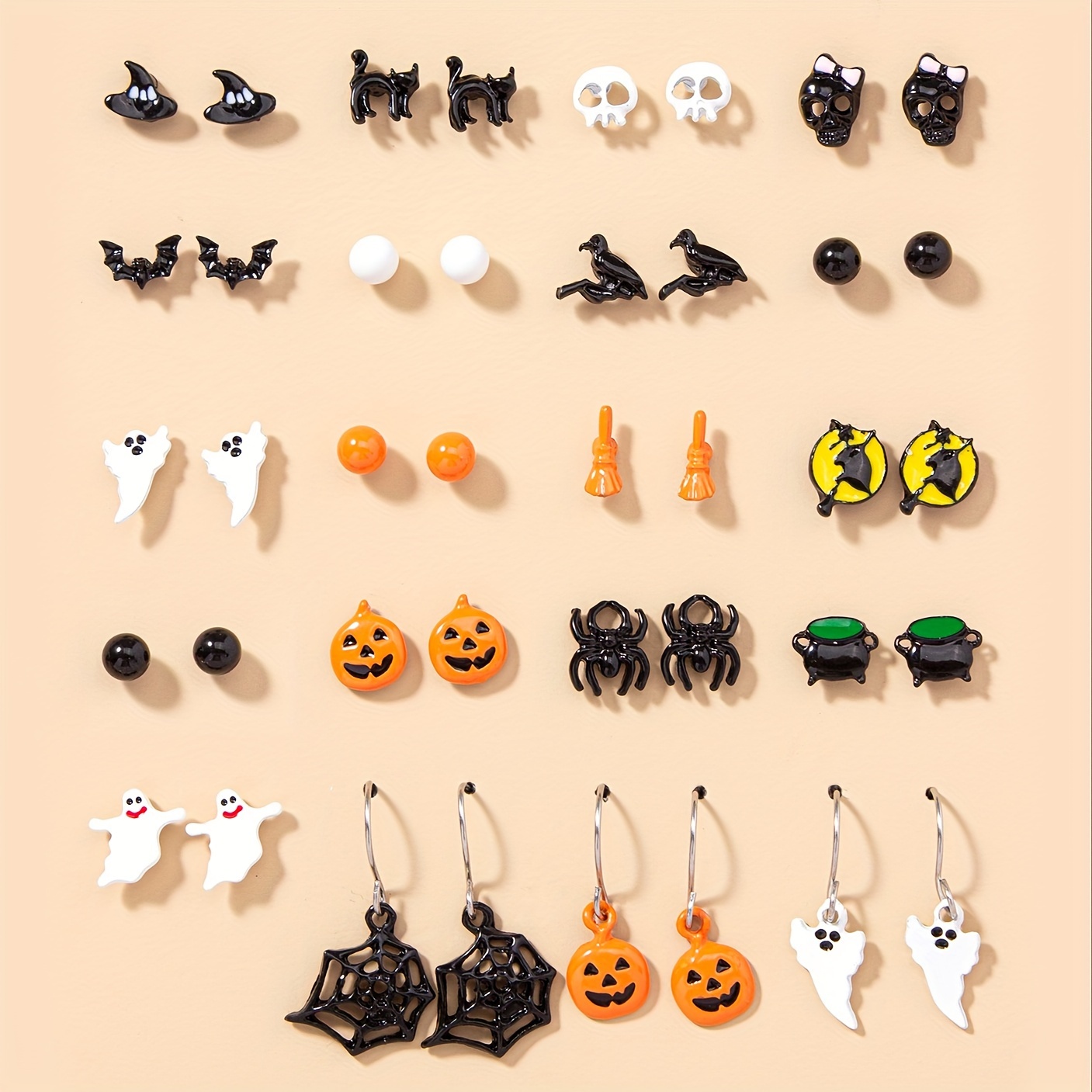 

1 Set Of 20 Pairs Of Women's Earrings Set Pumpkin Bat Spider Skull Multi-piece Set Fashion Jewelry Holiday Gift