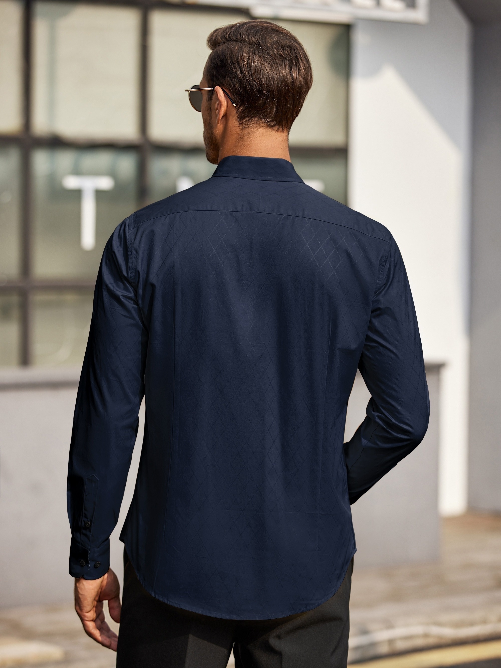 mens business dress shirt long sleeve casual fit button - Temu