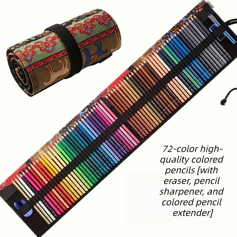 Image of 36/48/72pcs For Artist Colored Pencil Drawing Set - Premium Oil-based Pencils, Including A Roll Of Handmade Canvas And A Pencil Sharpener, Eraser, And Pencil Extender. The Gift For Art Lovers