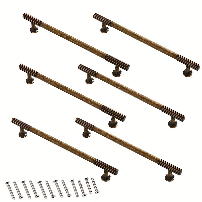 TEMU 4/6pcs Retro Bronze Alloy Cabinet Handle Set - Classical Striped Handle, Suitable For Kitchen Bedroom Cabinets And Drawers