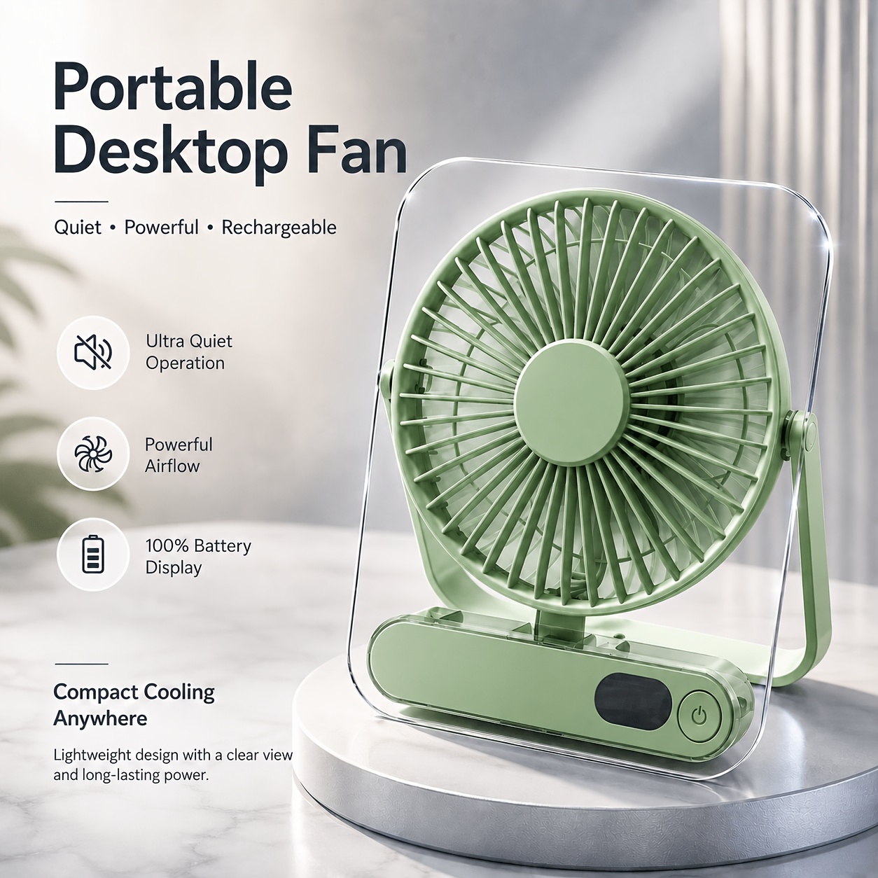 Image of Rechargeable Usb Desktop Fan, , Foldable Design, Display, Durable, Made Of Acrylic Material. Suitable For Occasions Such As Office, Travel, Outdoor Activities, Etc