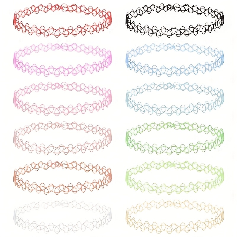 TEMU 12pcs Chic Stretch Neon Choker Necklaces, Assorted Colors, Plastic Tattoo Chain For Women And Girls, Jewelry Accessory, All