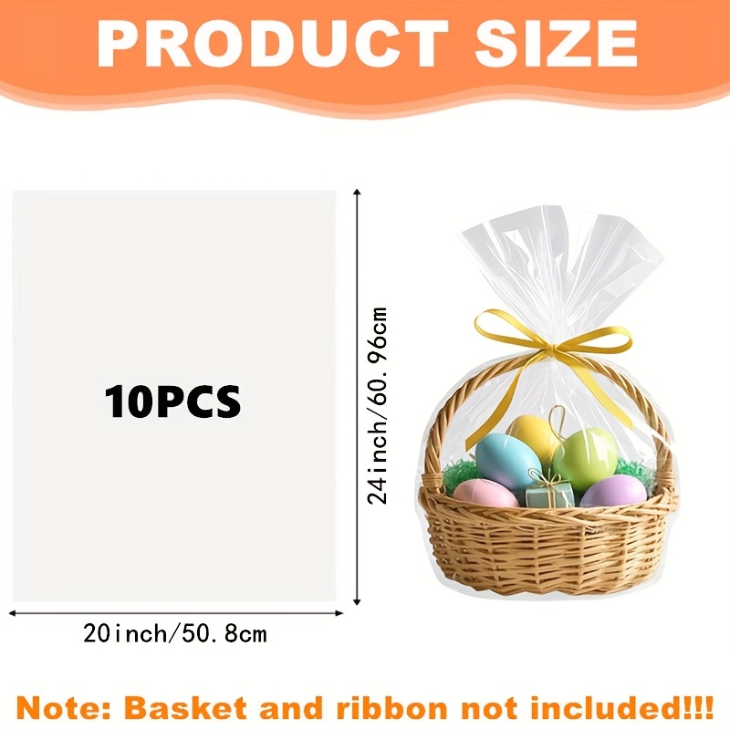 E-shop 10 Stück Große Schrumpffolienbeutel für Geschenkkörbe 14x18/18x19/20x24 Zoll Klare Zellophanbeutel PVC Heißsiegel Geschenktasche für Ostern