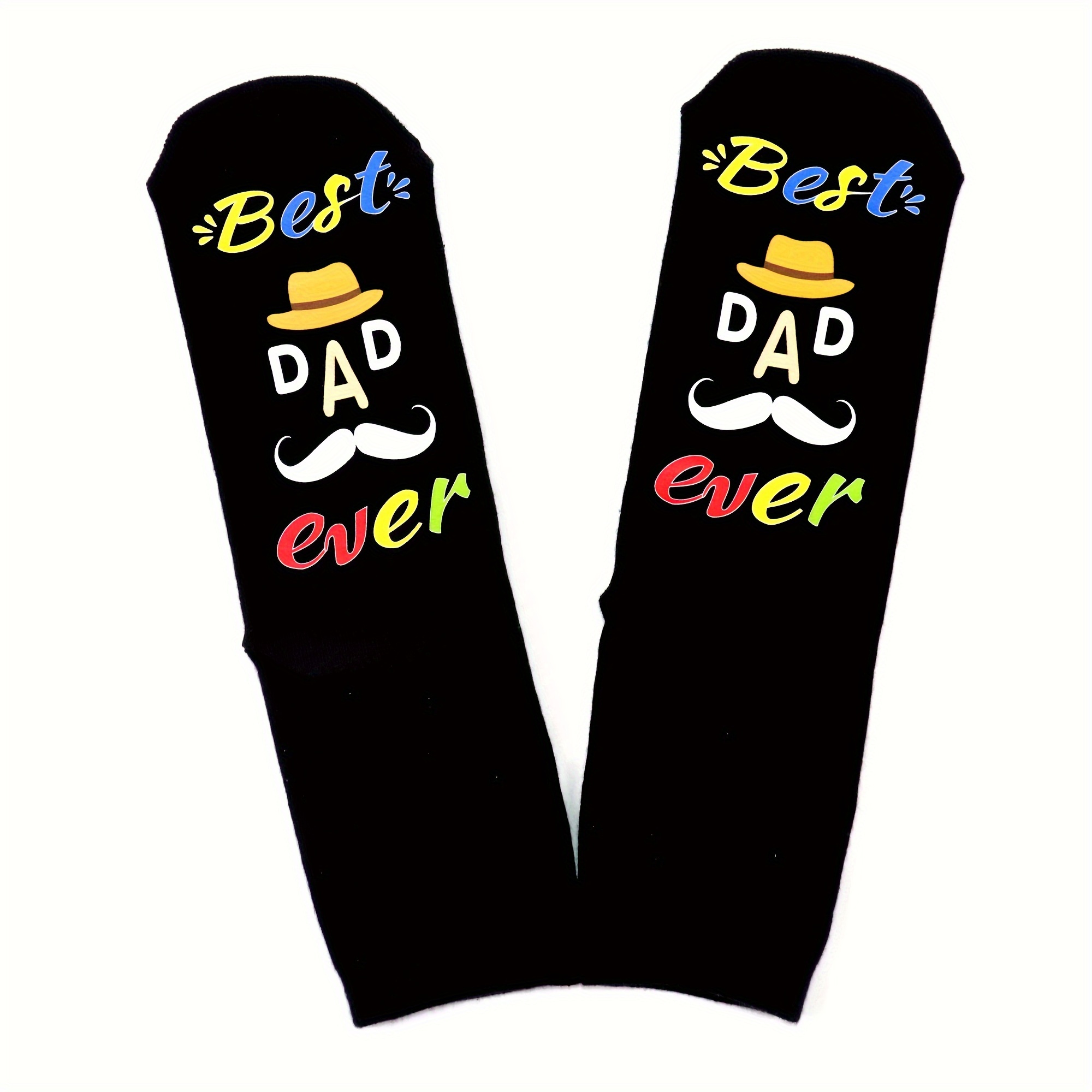 

1 Pair Of Men's Best Dad Ever Cotton Crew Socks, Comfortable, Breathable, Sweat Wicking, Novelty Gift For Dad - Ideal For Thanksgiving, Christmas, Halloween, Father's Day