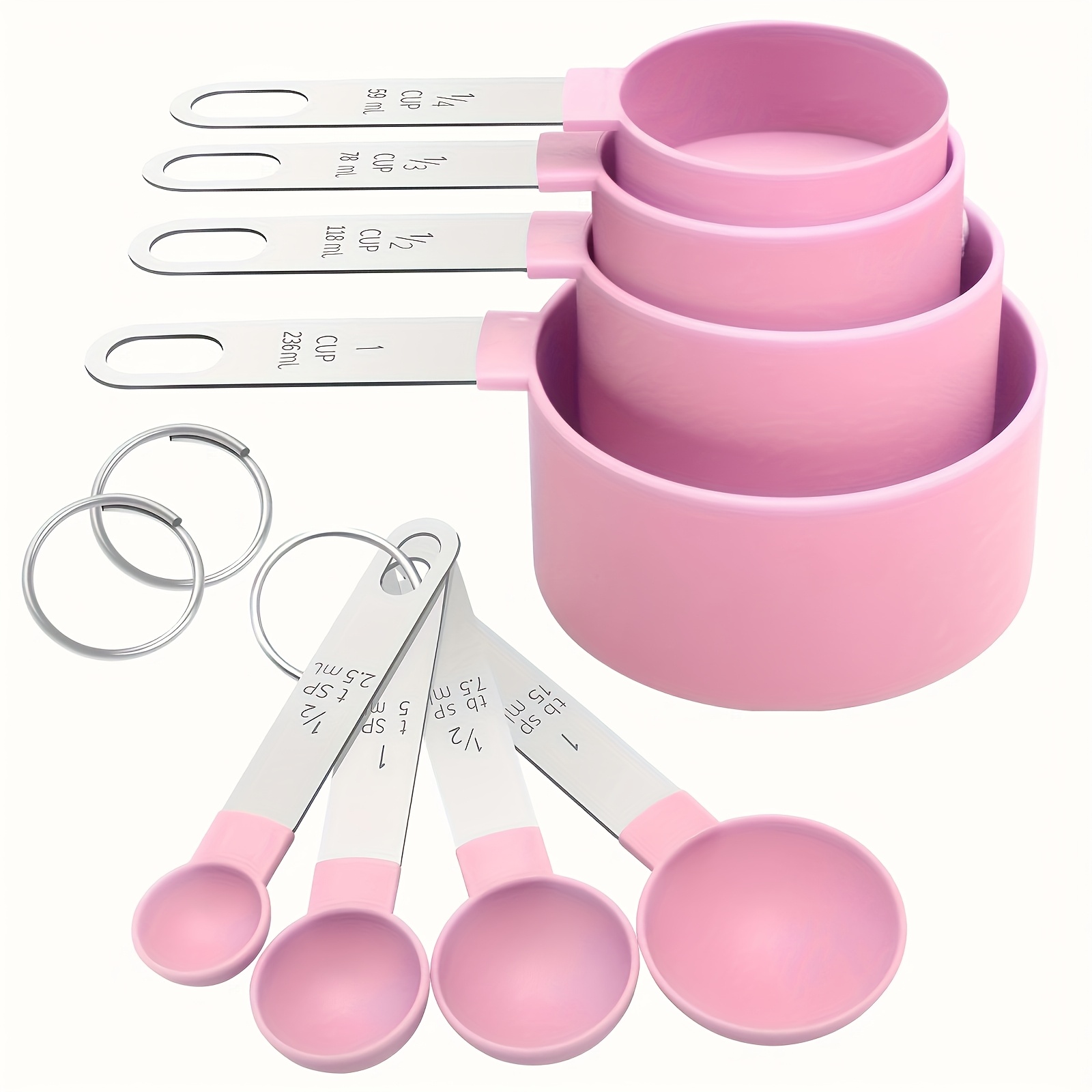 TEMU An 8pcs Stainless Steel Measuring Cup And Spoon Set With Handles, Suitable For Dry And Liquid Ingredients, Dishwasher Safe, Essential Kitchen