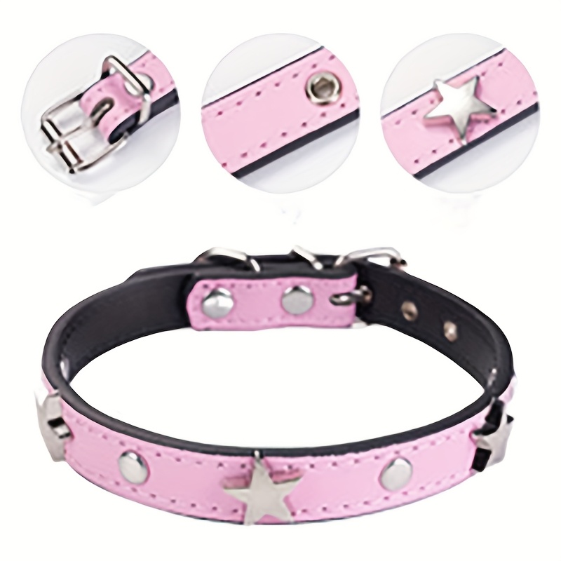 Leder-Hundehalsband Mit Nieten - Für Kleine Und Mittelgroße Hunde/Katzen, Rosa, Größe L (41-47,5 Cm)