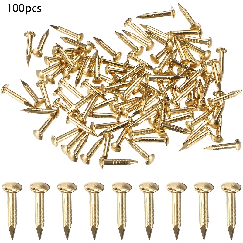 TEMU 100pcs Small Tiny Nails, Brass Precision Mini Nails Hardware Round Head For Wooden/diy Crafts Decorative/household Accessories/picture Hanging