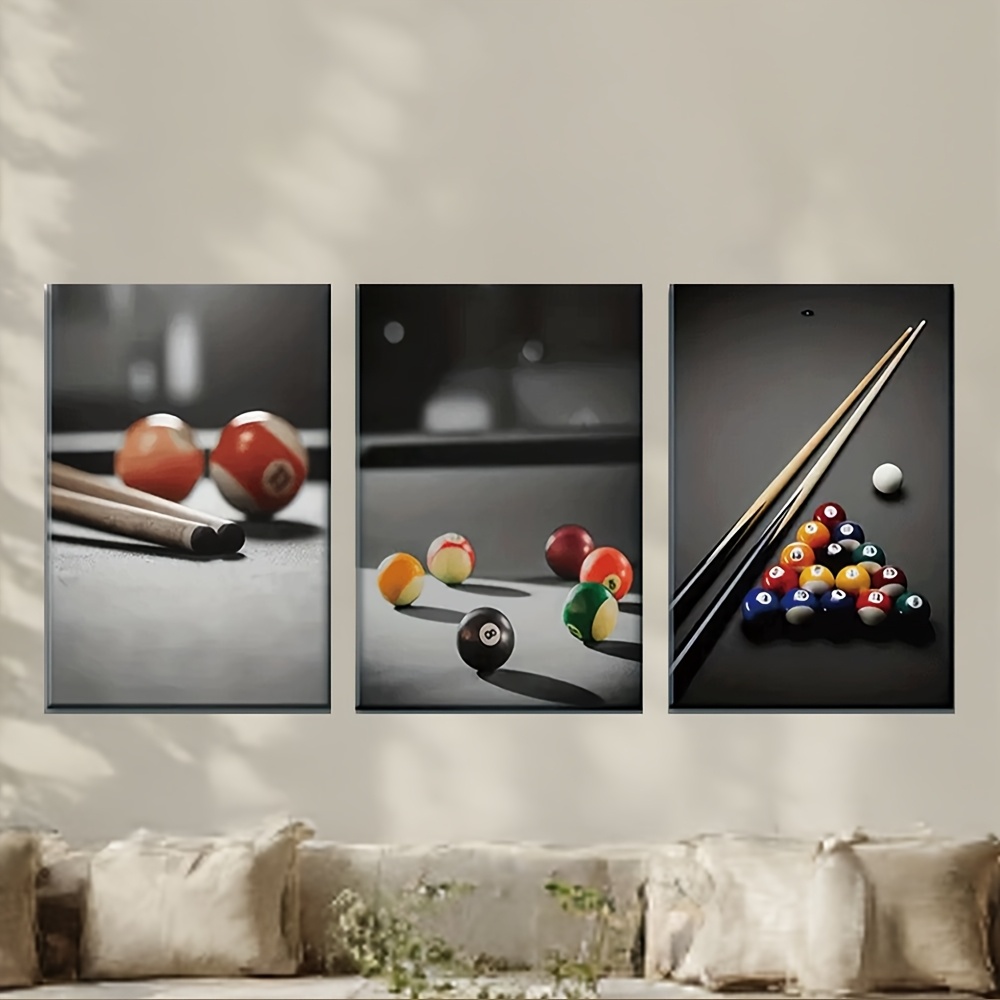 TEMU 3pcs, Canvas Painting--unframed, Pool Ball And Billiards Are In 3 Different Shots, Artist Drawing Set, Bar, Office, Perfect Birthday, Living
