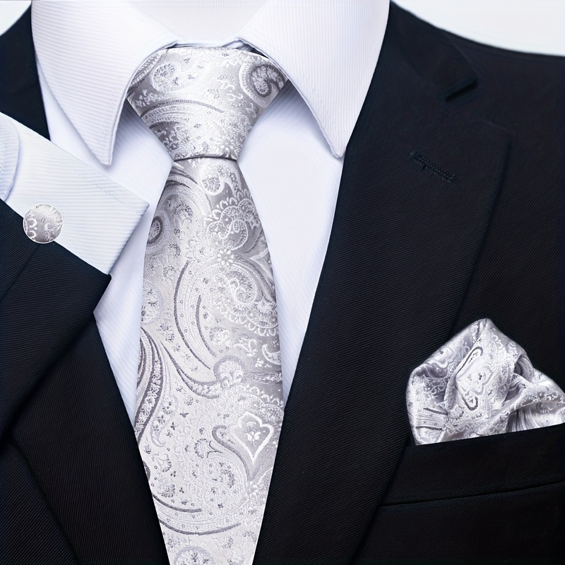 E-shop 3-teiliges Herren-Krawatten, Taschentuch- und Manschettenknopf-Set | Exquisites Paisley- und Blumendesign, ideal für Hochzeiten, Business und