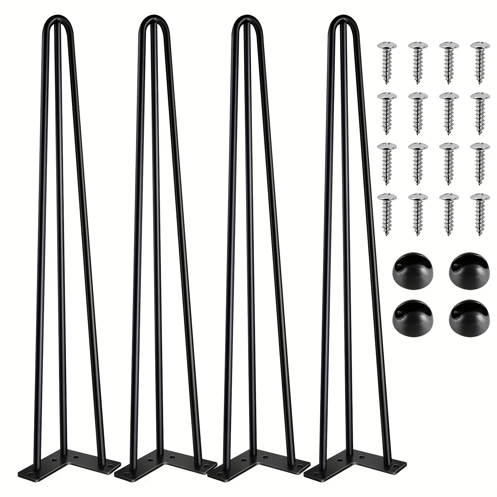 Image of 28 Inch Hairpin Legs 71cm Black Steel Table Leg Sturdy 3 Rod Industrial Style 10mm Coffee Table Legs With Floor Protector Feet & Screws (set Of 4)