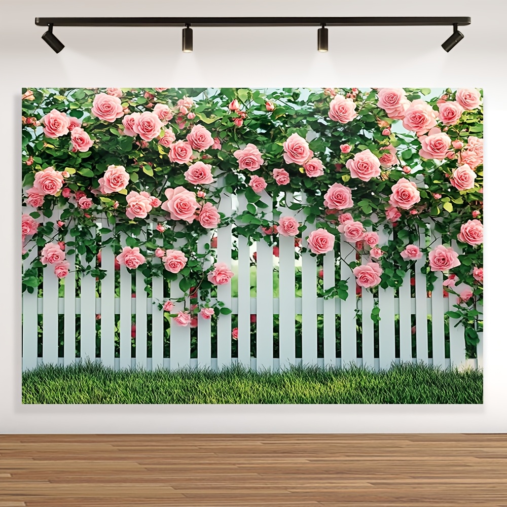 

1pc Multifunctional Spring Flowers And Plants Fence Banner, Polyester Background Cloth For Garden Parties And Outdoor Gatherings, Decoration, Romantic , A