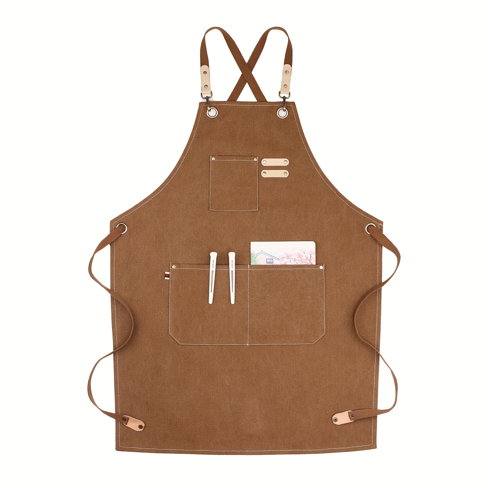 

1pc Canvas Apron With Pockets, Suitable For Coffee Shop Restaurant Waiters, Suitable For Chefs, Gardeners, Cooks, Bakers, Florists, And Painters