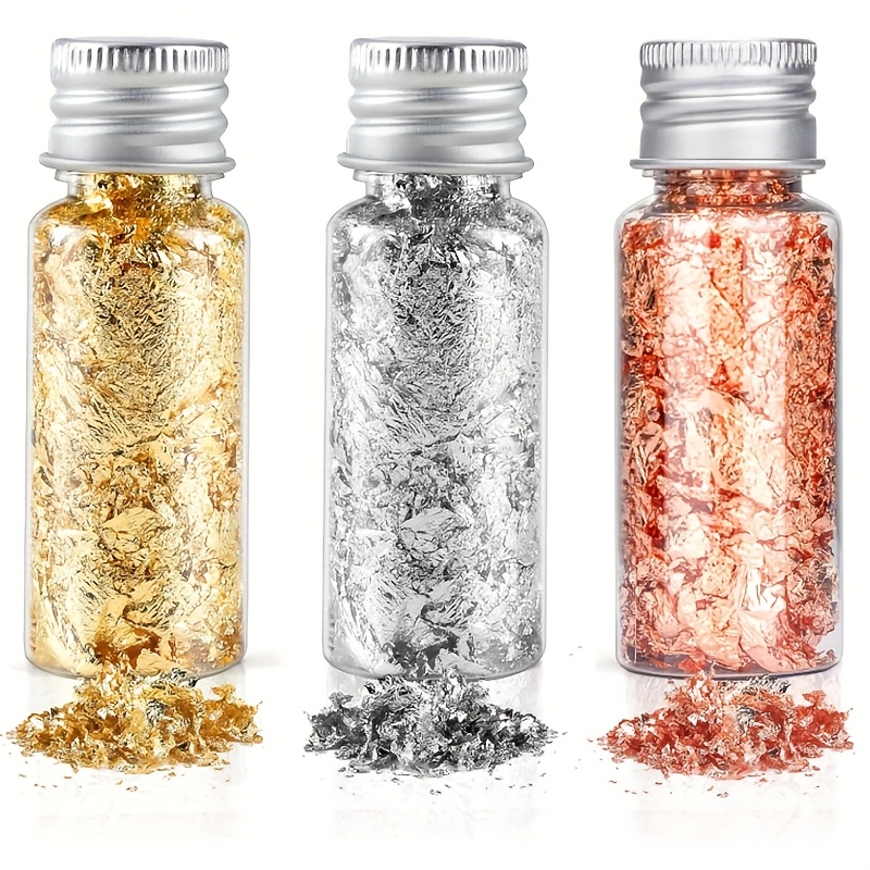 3 Bottles Of Metallic Shimmer Golden, Silvery, Rose Golden For Decorative Crafts And Beauty Nail Art