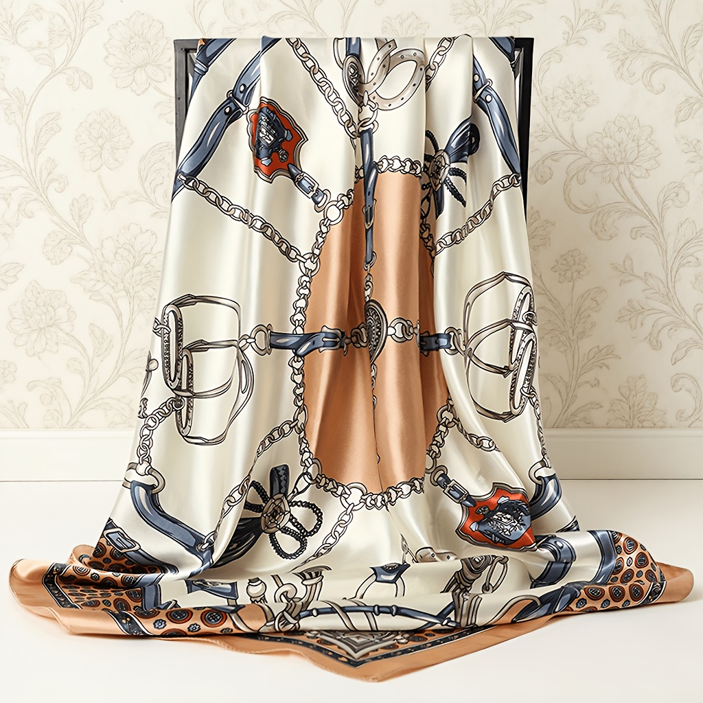 TEMU 1pc 90*90cm Large Handkerchief Scarf For Women, Air-conditioned Room Warm Scarf, New Style Neck Scarf, Trendy Printed Square Scarf, Fashionable