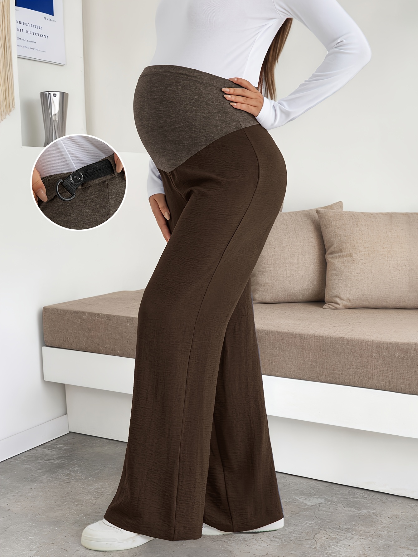 maternity knit stretch wide leg trousers high waist