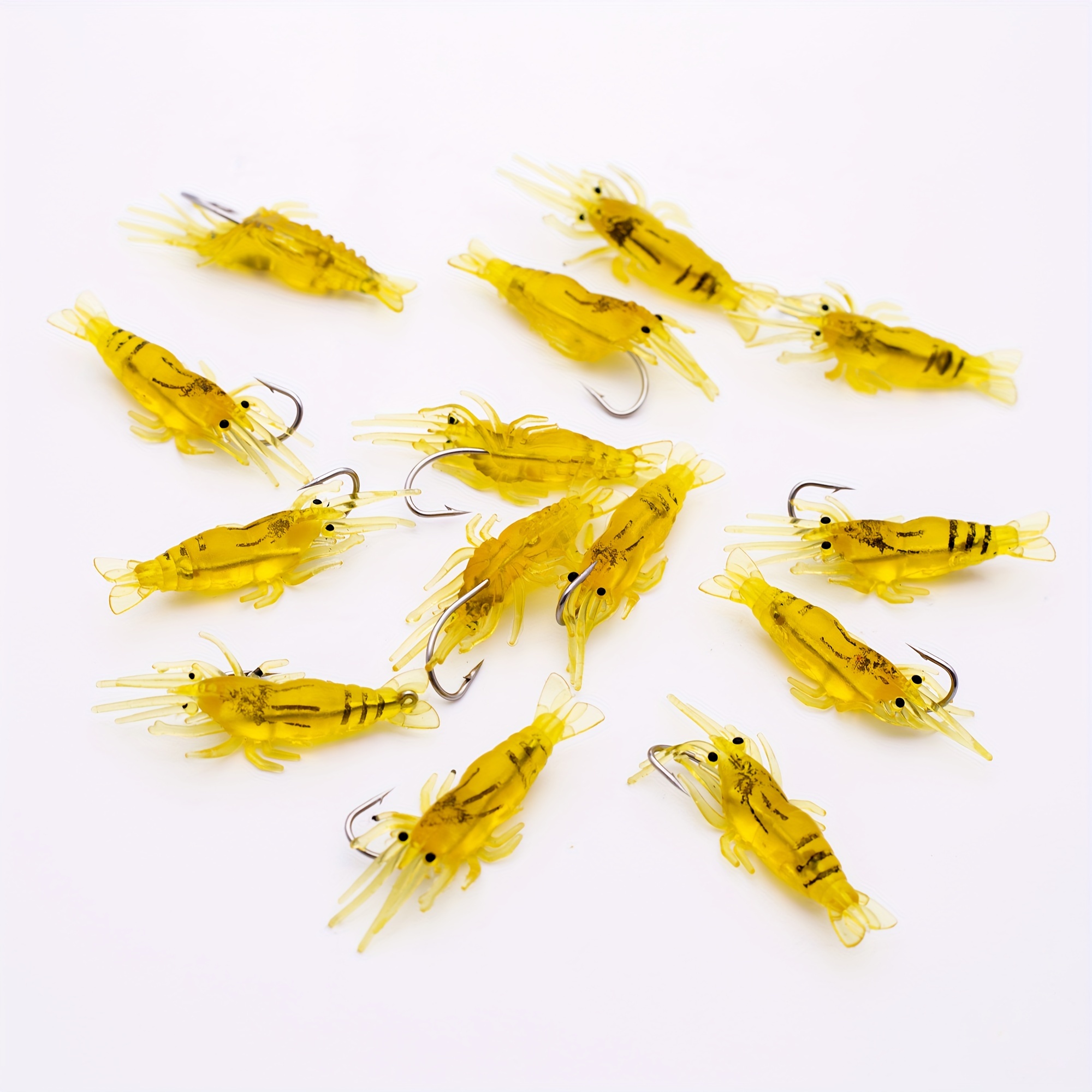 

20pcs Leurres de Pêche Souples en de Crevette avec Hameçons, Appâts Bioniques en TPE de 4cm pour Bass & Perche - Plomb