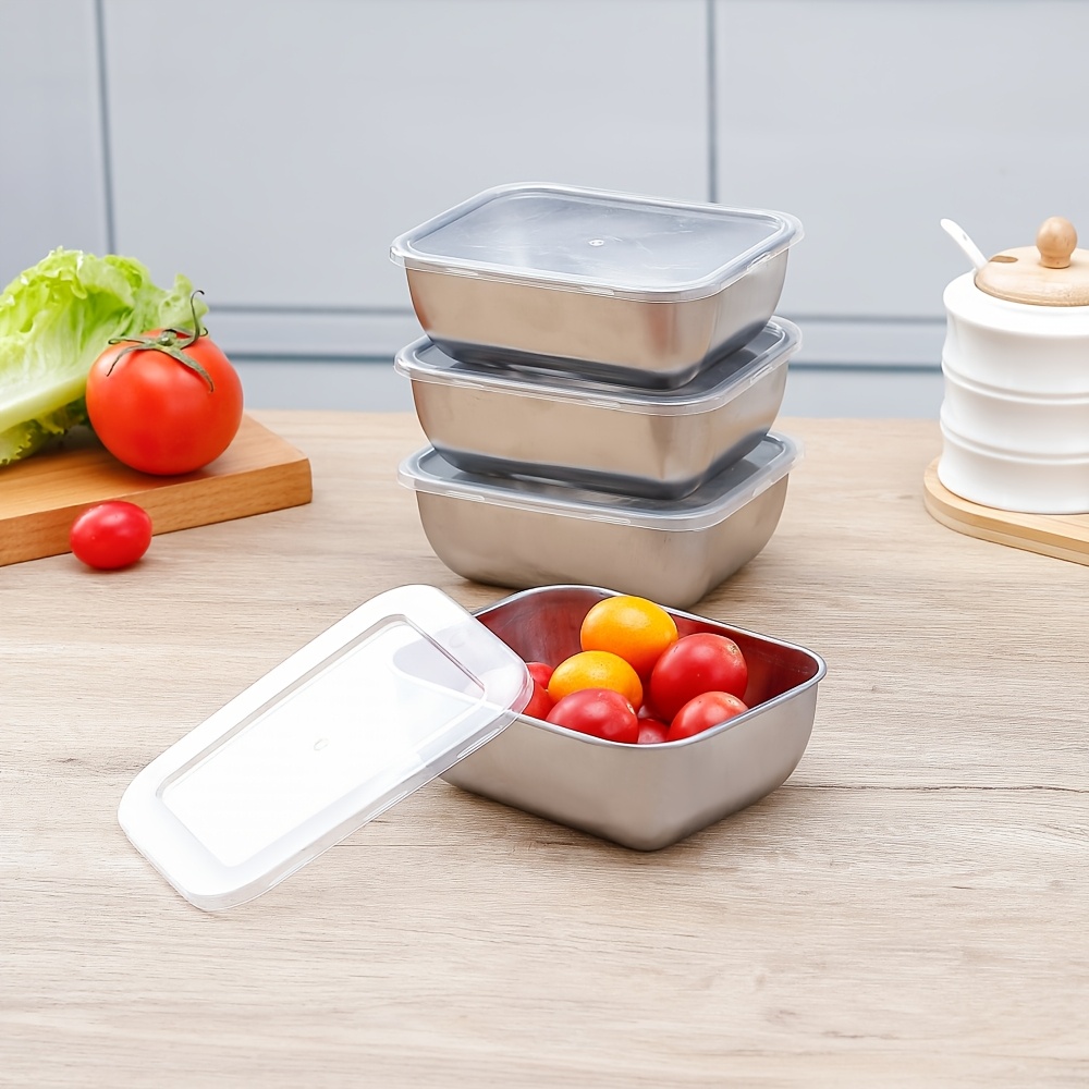 

5pcs Stainless Steel Food Storage Container Set - Square, Lid, Microwave Safe, , Portable For Meal Prep & Outdoor