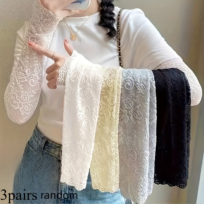 TEMU 3 Pairs Women's Lace Sleeve Covers, Elegant Breathable , Summer Travel Ice Cool Arm Sleeves, Long Length Random Style