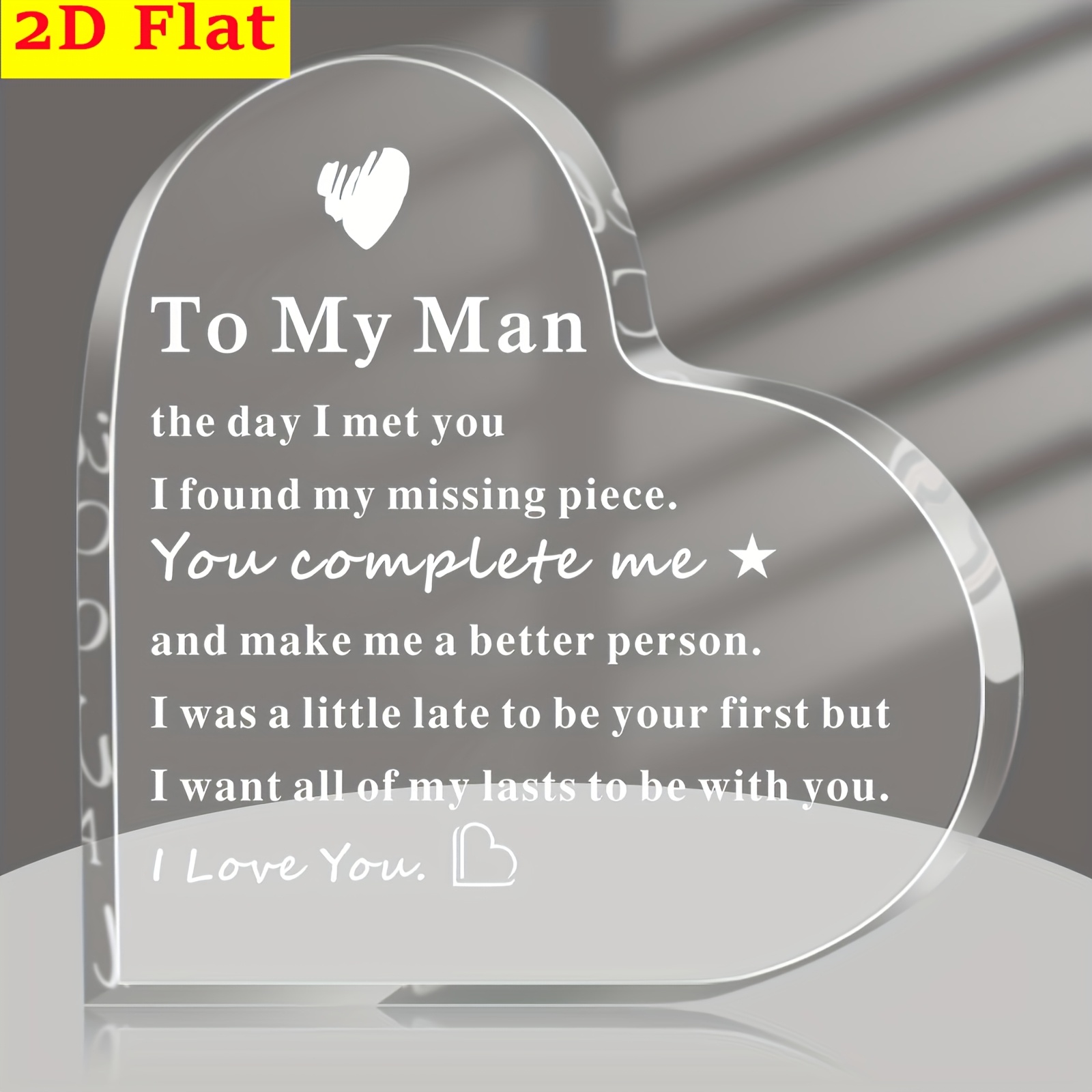 TEMU 2d Flat, "to My For Man" Romantic Heart-shaped Acrylic Plaque - Gift For Husband, Boyfriend, Or Couple - Ideal For Anniversaries, Birthdays,