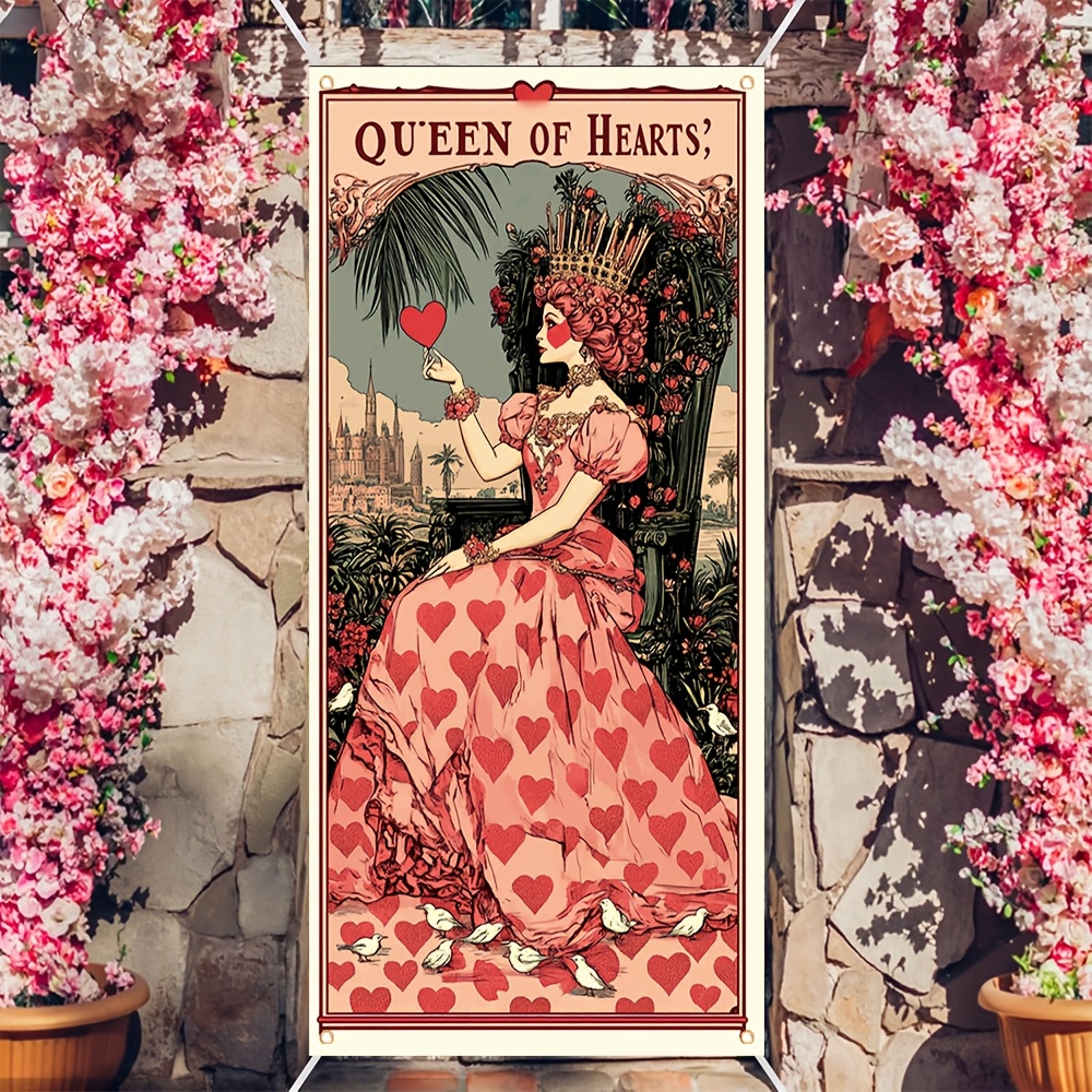 

1pc 2d Flat Queen Of Hearts Valentine's Day Polyester Banner, Multipurpose Indoor & Outdoor Decor, No Electricity Needed, Fit For Party Entrance Door Decoration