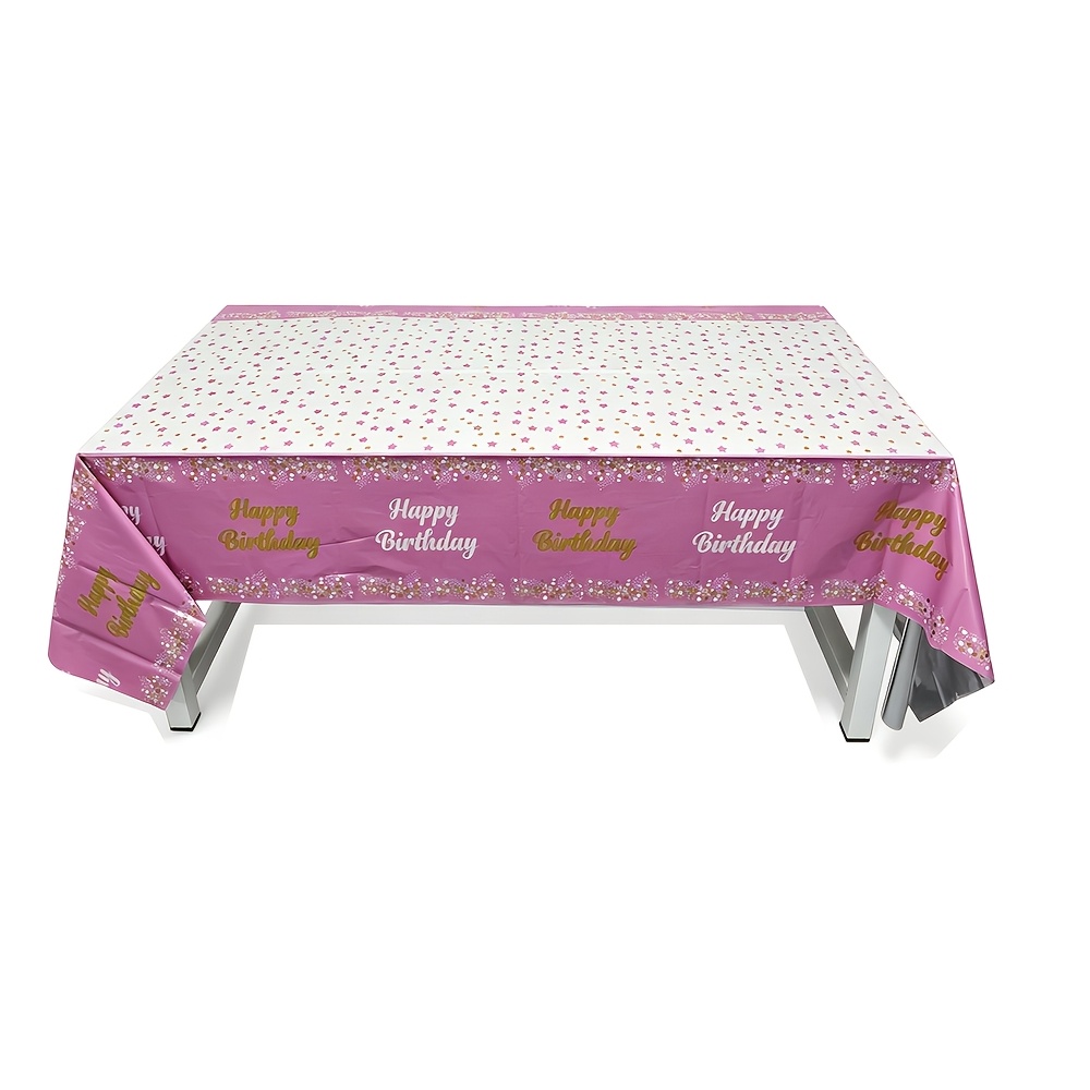 TEMU 1 stuk roze en "Happy Birthday" wegwerp plastic tafelkleed, bedrukt met delicate sterren en goudfolie tekst, geschikt voor verjaardagsfeestjes,
