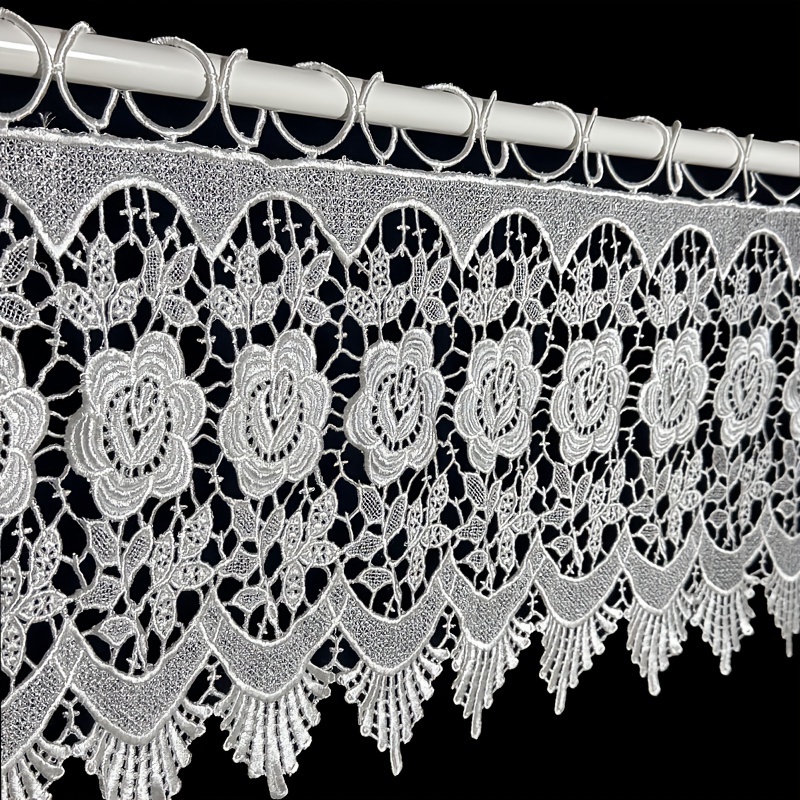 Image of 1pc Bohemian Blackout Lace Valance Curtain With Perforated Embroidery & Design - Filtering Short Window Topper For Kitchen, Cafe, Bedroom - (no Hardware/) - Hand Wash Only, Val