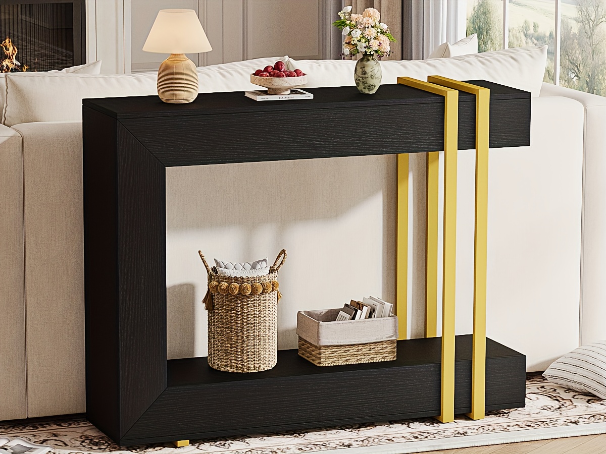 Mesa Console Moderna 42,5" - Aparador de 2 Níveis para Entrada e Sala 13 Detalhe do Design de 2 Níveis e Estrutura Moderna