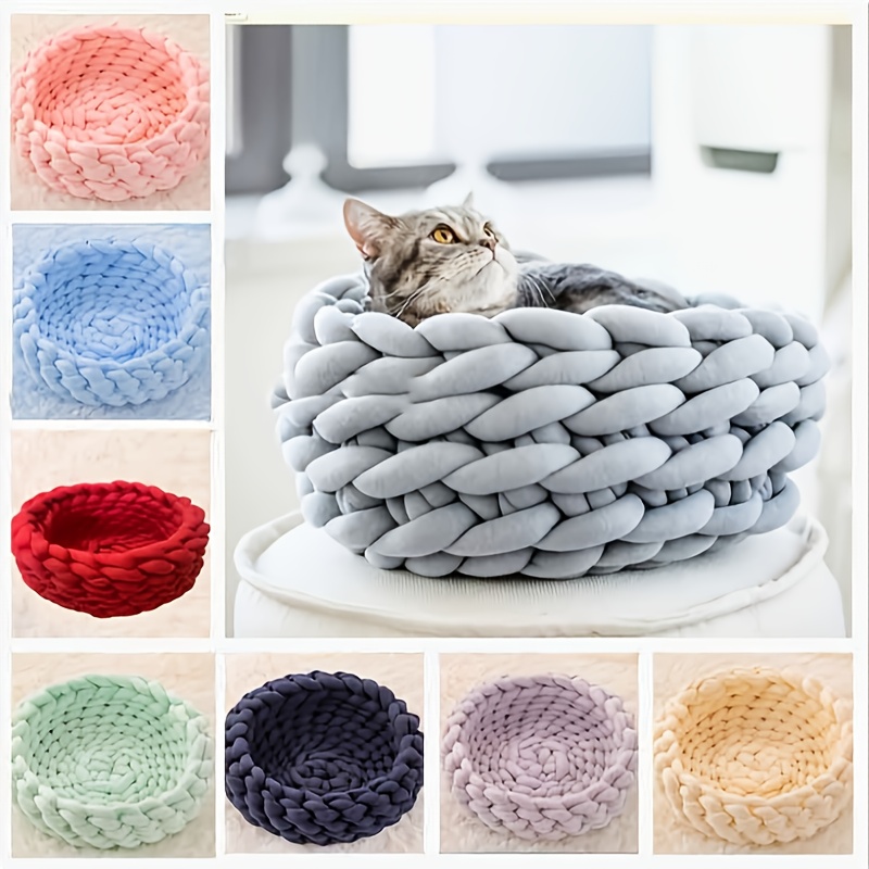 1pc     cat cave bed knitted round pet bed cute bohemian style warm woven nest suitable for puppies and cats Product details 2