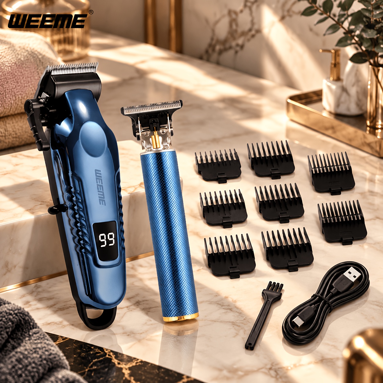 TEMU WEEME 2pcs Tondeuse à Cheveux de pour Homme, Kit de Toilettage Rechargeable USB avec Tondeuse de et Écran Numérique LED, Machine Complète pour