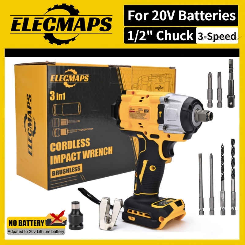 TEMU Perceuse fil balais pour batteries for Dewalt 20V MAX, outil électrique balais (outil ), couple 430N, ergonomique, serrage et desserrage faciles