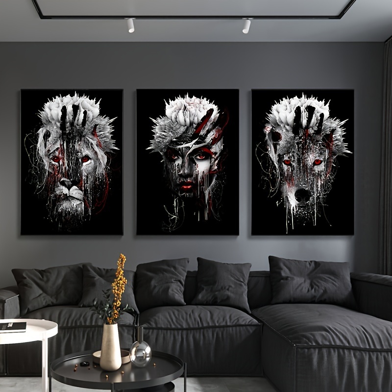 3pcs unframed creative canvas poster modern black white animal painting abstract printed canvas wall art set artwork wall painting for gift bedroom office living room wall decor home and dormitory decoration 40cm 60cm